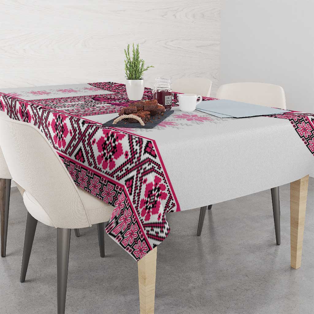 Ukraine Tablecloth Traditional Braided Rope Belt Pink Folk Pattern