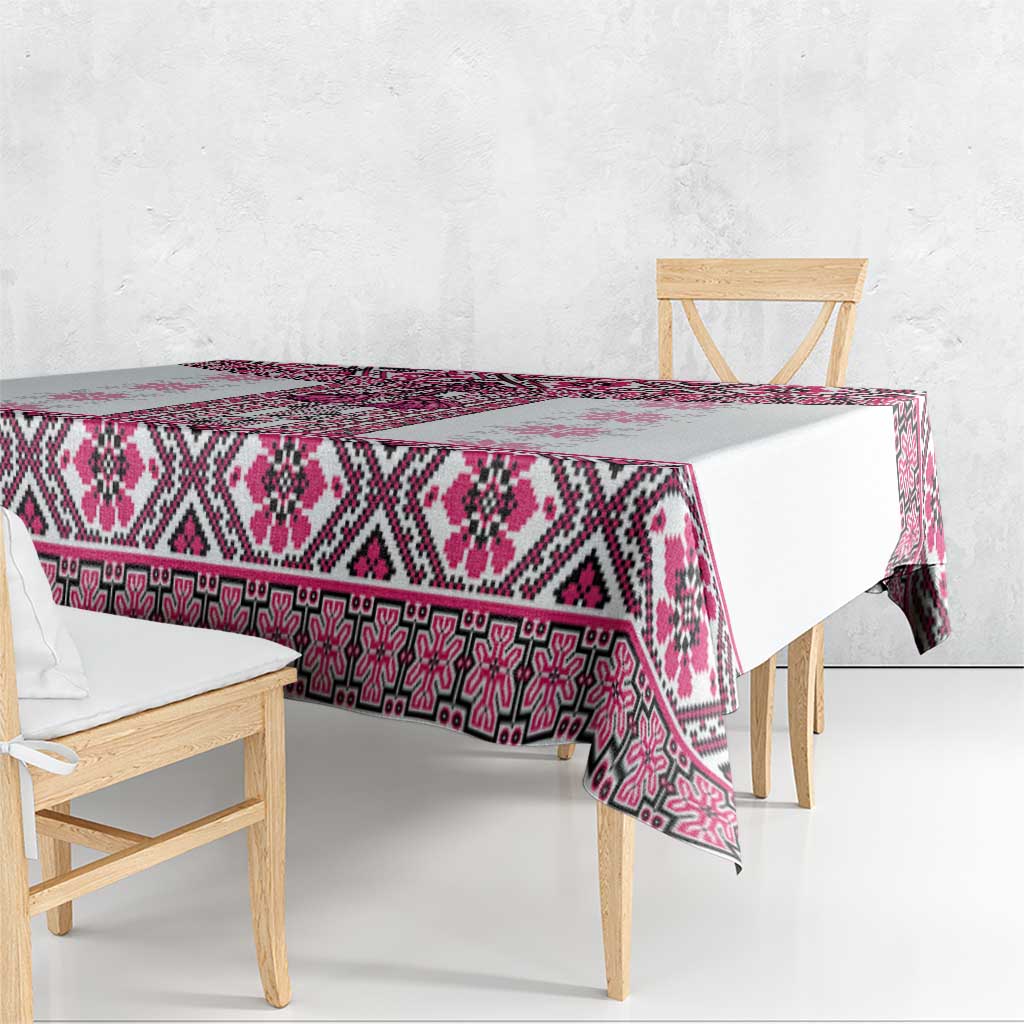 Ukraine Tablecloth Traditional Braided Rope Belt Pink Folk Pattern