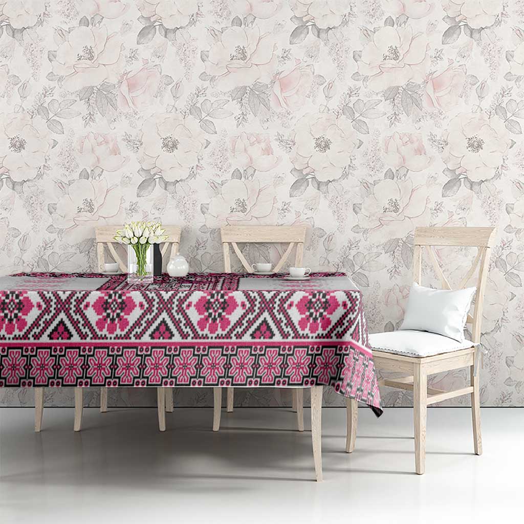 Ukraine Tablecloth Traditional Braided Rope Belt Pink Folk Pattern