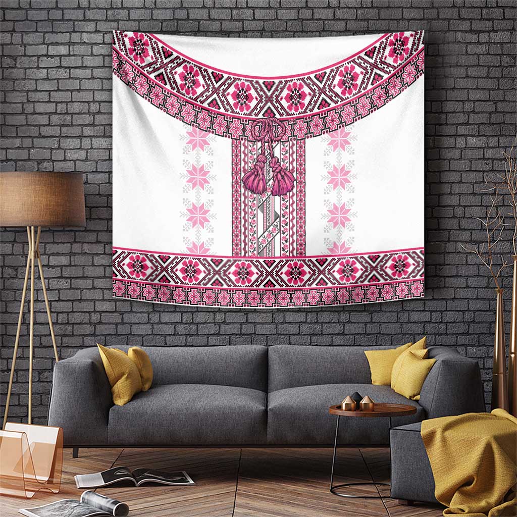 Ukraine Tapestry Traditional Braided Rope Belt Pink Folk Pattern