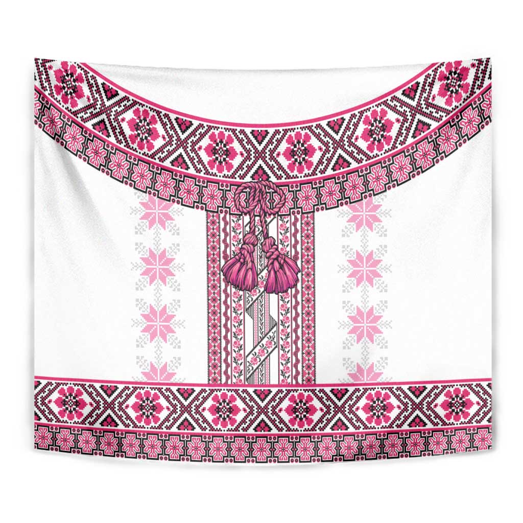Ukraine Tapestry Traditional Braided Rope Belt Pink Folk Pattern