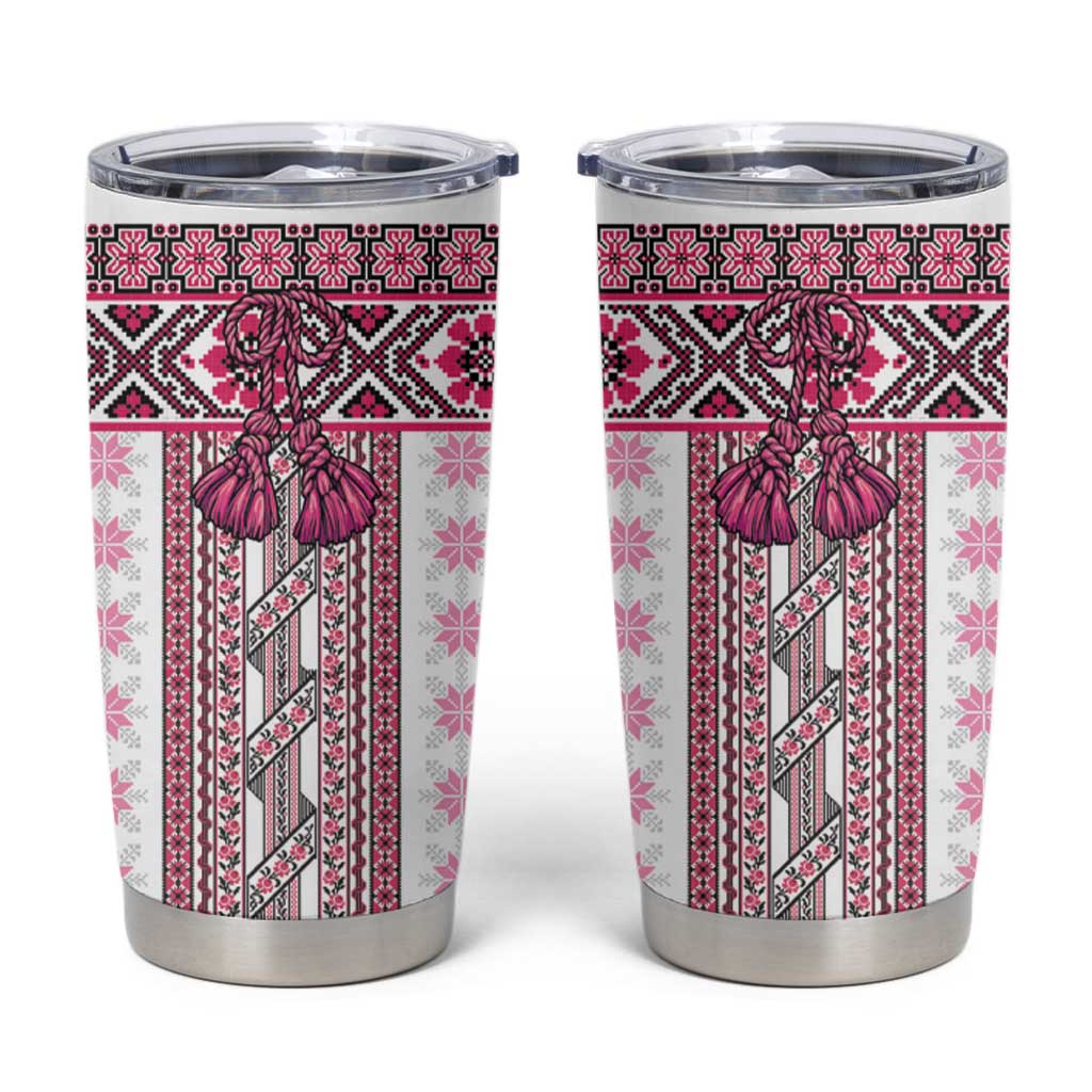 Ukraine Tumbler Cup Traditional Braided Rope Belt Pink Folk Pattern