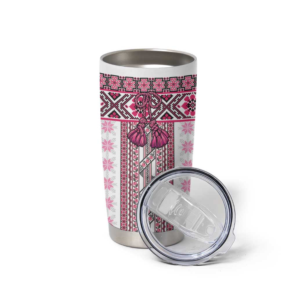 Ukraine Tumbler Cup Traditional Braided Rope Belt Pink Folk Pattern