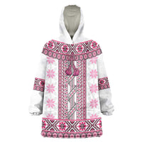 Ukraine Wearable Blanket Hoodie Traditional Braided Rope Belt Pink Folk Pattern