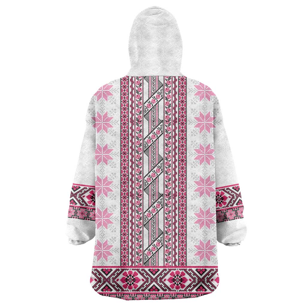 Ukraine Wearable Blanket Hoodie Traditional Braided Rope Belt Pink Folk Pattern