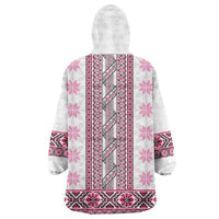 Ukraine Wearable Blanket Hoodie Traditional Braided Rope Belt Pink Folk Pattern