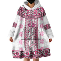 Ukraine Wearable Blanket Hoodie Traditional Braided Rope Belt Pink Folk Pattern