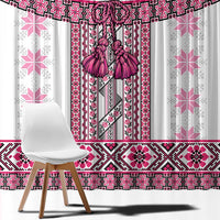 Ukraine Window Curtain Traditional Braided Rope Belt Pink Folk Pattern