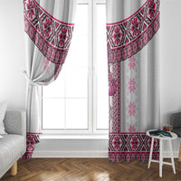 Ukraine Window Curtain Traditional Braided Rope Belt Pink Folk Pattern