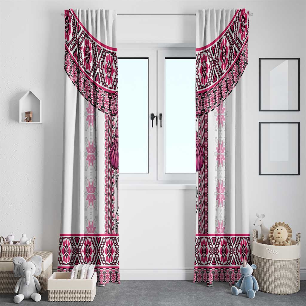 Ukraine Window Curtain Traditional Braided Rope Belt Pink Folk Pattern