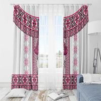 Ukraine Window Curtain Traditional Braided Rope Belt Pink Folk Pattern