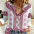 Ukraine Women Casual Shirt Traditional Braided Rope Belt Pink Folk Pattern