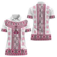 Ukraine Women Polo Shirt Traditional Braided Rope Belt Pink Folk Pattern