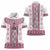 Ukraine Women Polo Shirt Traditional Braided Rope Belt Pink Folk Pattern