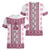 Ukraine Women V-Neck T-Shirt Traditional Braided Rope Belt Pink Folk Pattern