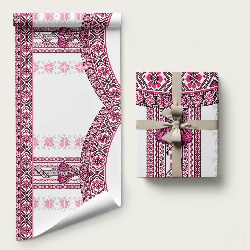 Ukraine Wrapping Paper Traditional Braided Rope Belt Pink Folk Pattern - Wonder Print Shop