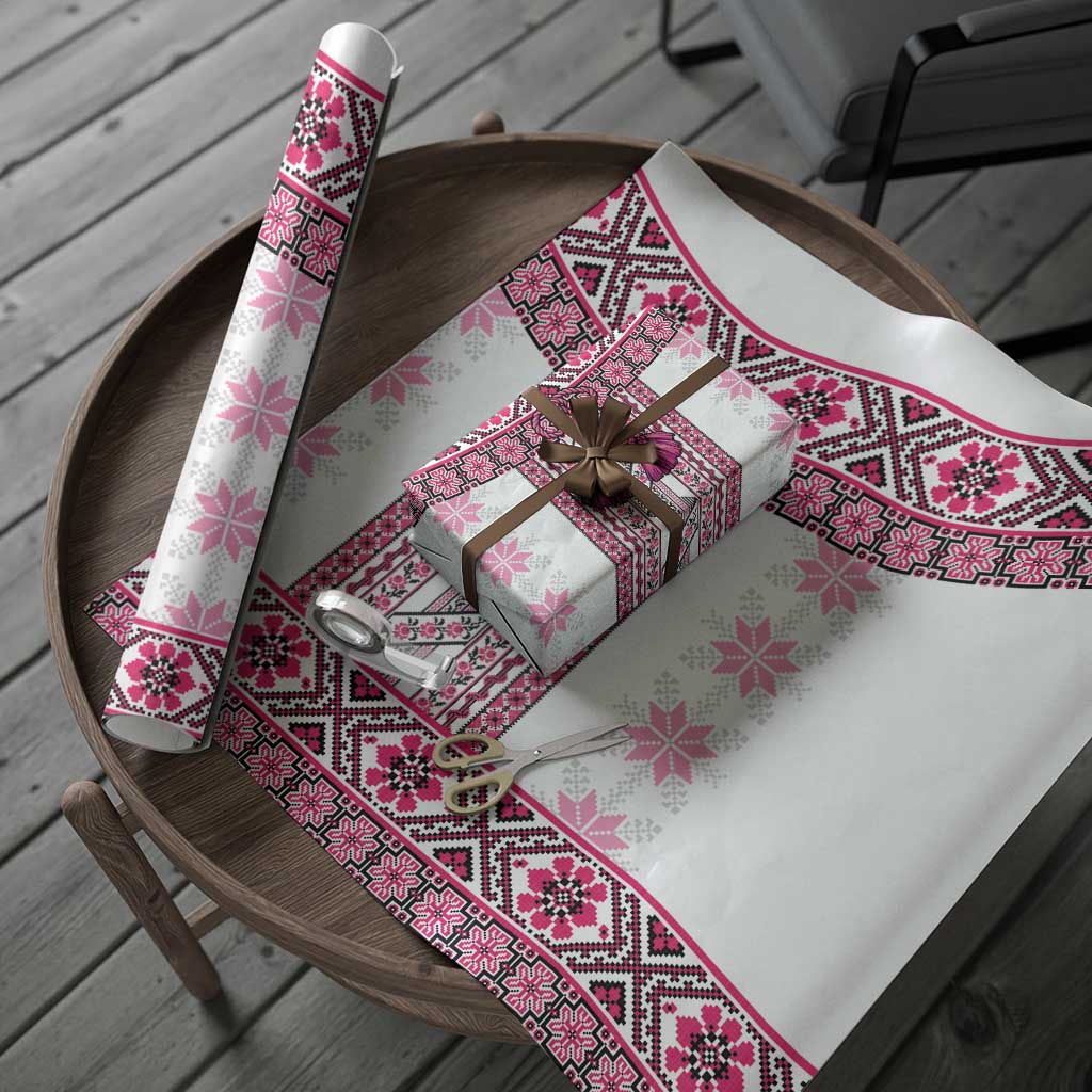 Ukraine Wrapping Paper Traditional Braided Rope Belt Pink Folk Pattern - Wonder Print Shop