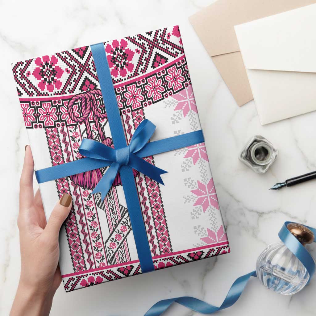 Ukraine Wrapping Paper Traditional Braided Rope Belt Pink Folk Pattern - Wonder Print Shop