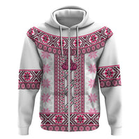 Ukraine Zip Hoodie Traditional Braided Rope Belt Pink Folk Pattern