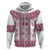 Ukraine Zip Hoodie Traditional Braided Rope Belt Pink Folk Pattern