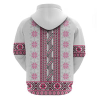 Ukraine Zip Hoodie Traditional Braided Rope Belt Pink Folk Pattern