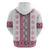 Ukraine Zip Hoodie Traditional Braided Rope Belt Pink Folk Pattern
