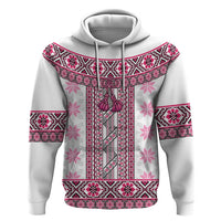 Ukraine Zip Hoodie Traditional Braided Rope Belt Pink Folk Pattern