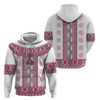 Ukraine Zip Hoodie Traditional Braided Rope Belt Pink Folk Pattern