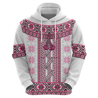Ukraine Zip Hoodie Traditional Braided Rope Belt Pink Folk Pattern