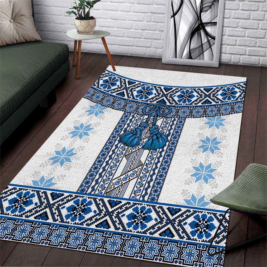 Ukraine Area Rug Traditional Braided Rope Belt Blue Folk Pattern