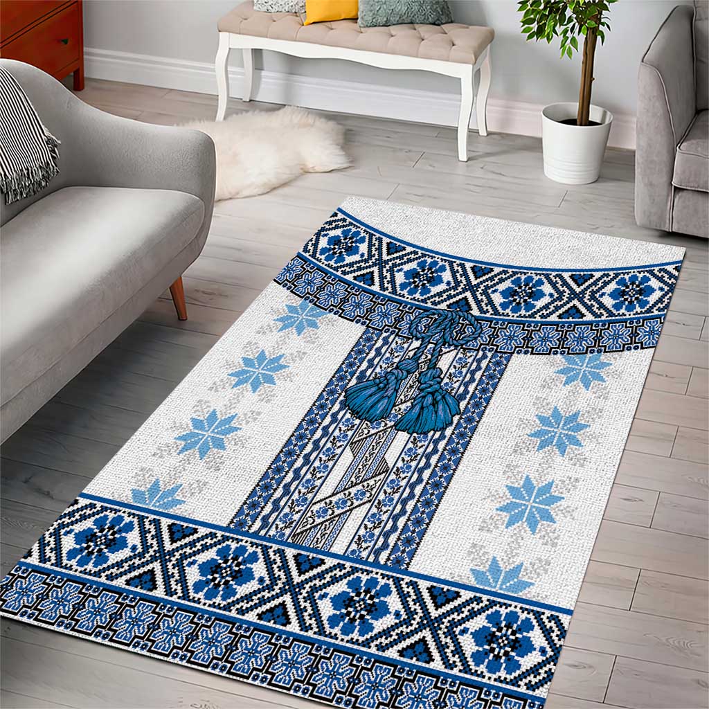 Ukraine Area Rug Traditional Braided Rope Belt Blue Folk Pattern