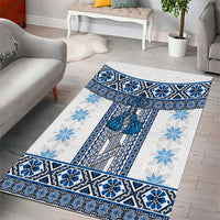 Ukraine Area Rug Traditional Braided Rope Belt Blue Folk Pattern