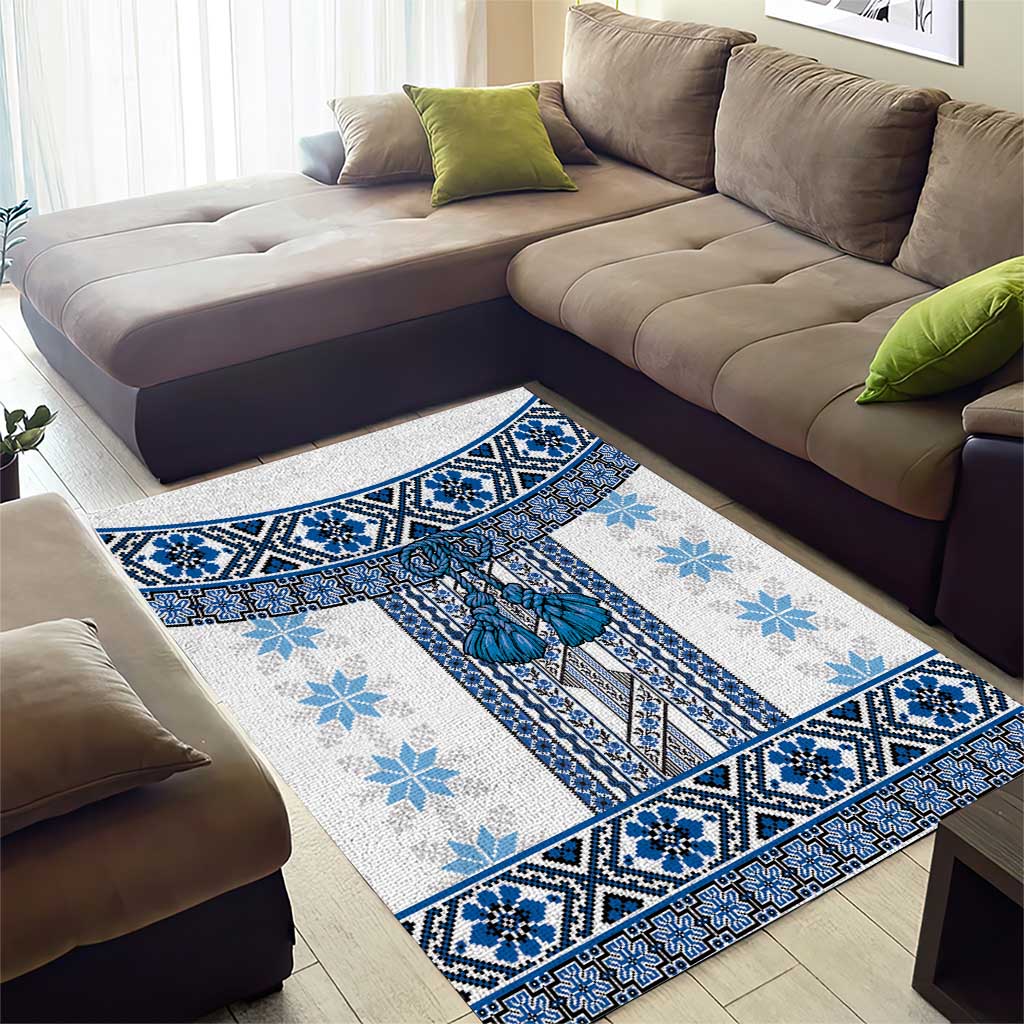Ukraine Area Rug Traditional Braided Rope Belt Blue Folk Pattern