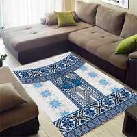 Ukraine Area Rug Traditional Braided Rope Belt Blue Folk Pattern