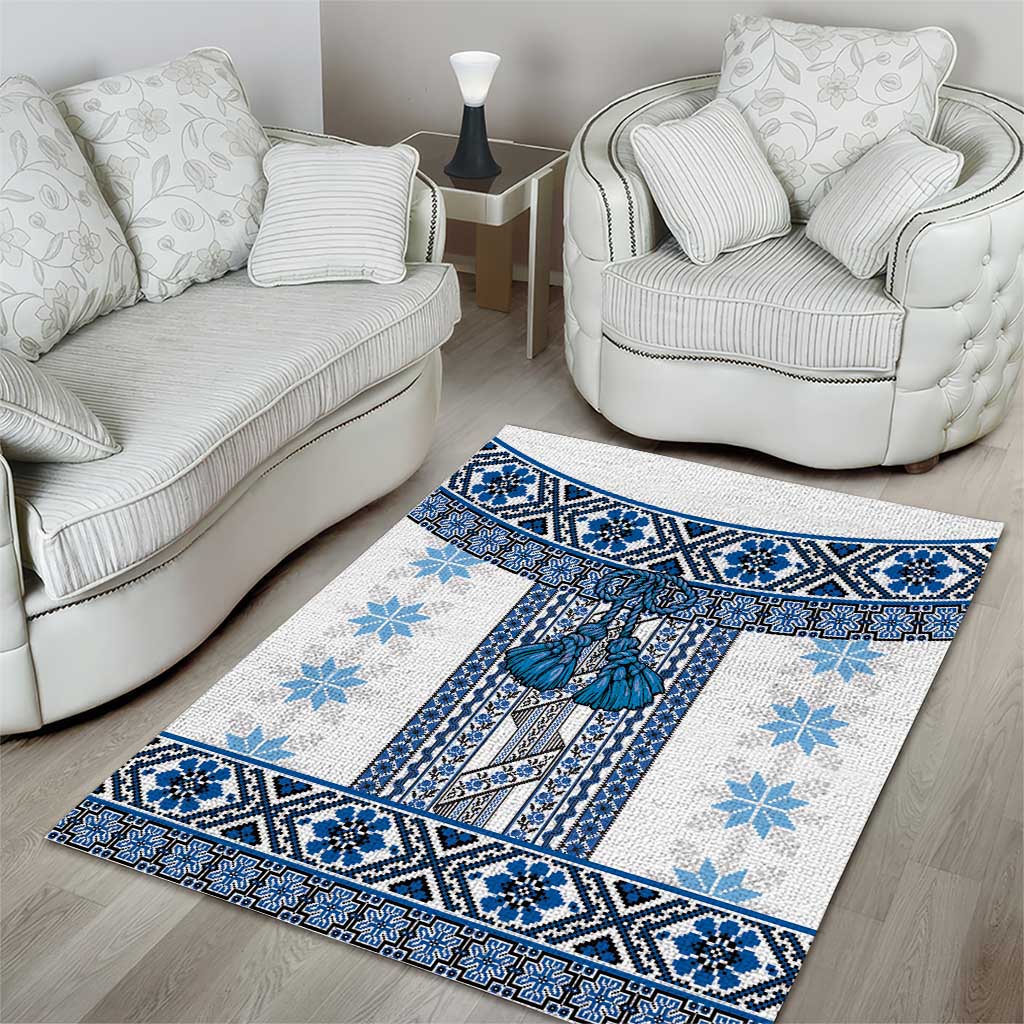 Ukraine Area Rug Traditional Braided Rope Belt Blue Folk Pattern