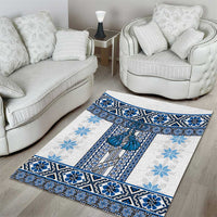 Ukraine Area Rug Traditional Braided Rope Belt Blue Folk Pattern