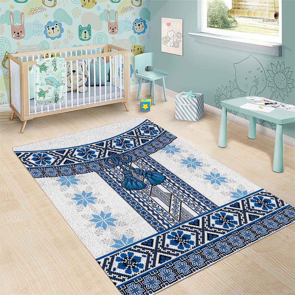 Ukraine Area Rug Traditional Braided Rope Belt Blue Folk Pattern