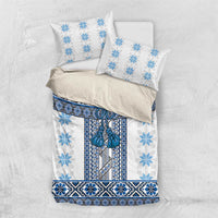 Ukraine Bedding Set Traditional Braided Rope Belt Blue Folk Pattern