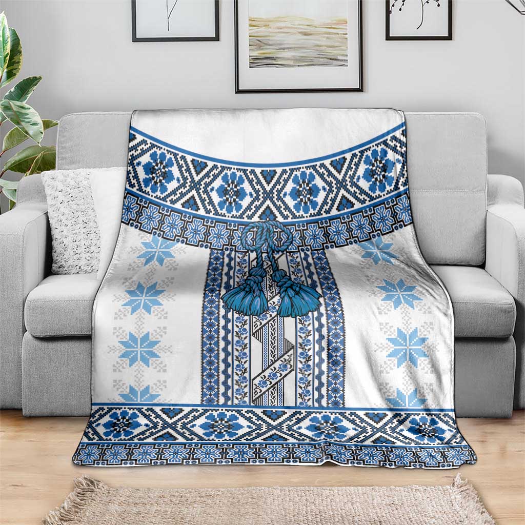 Ukraine Blanket Traditional Braided Rope Belt Blue Folk Pattern