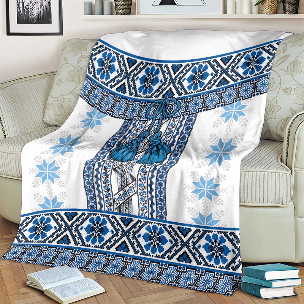 Ukraine Blanket Traditional Braided Rope Belt Blue Folk Pattern