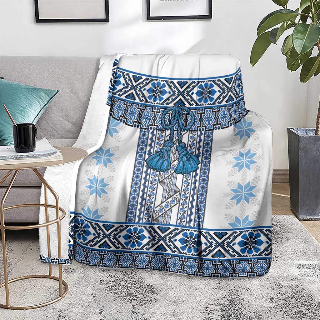 Ukraine Blanket Traditional Braided Rope Belt Blue Folk Pattern