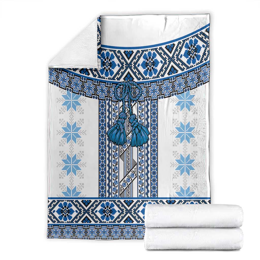 Ukraine Blanket Traditional Braided Rope Belt Blue Folk Pattern