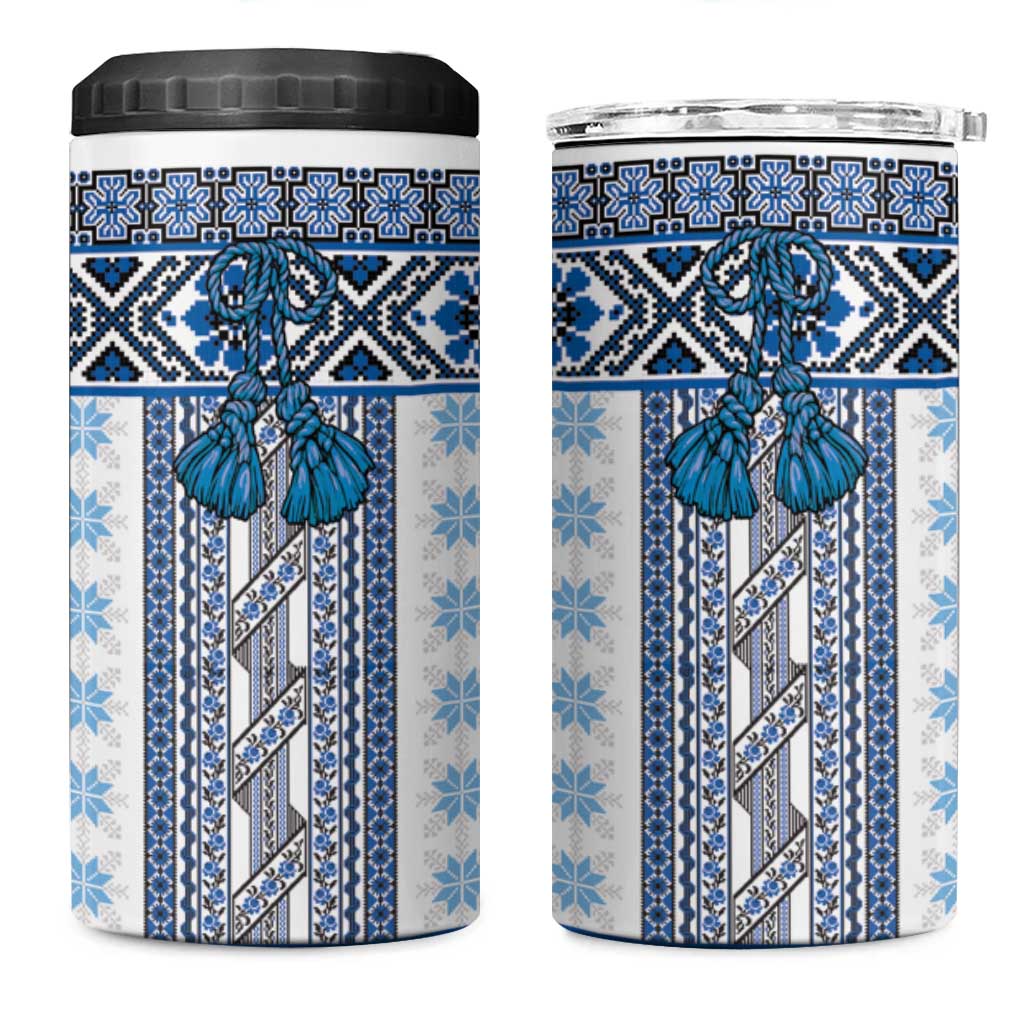 Ukraine 4 in 1 Can Cooler Tumbler Traditional Braided Rope Belt Blue Folk Pattern