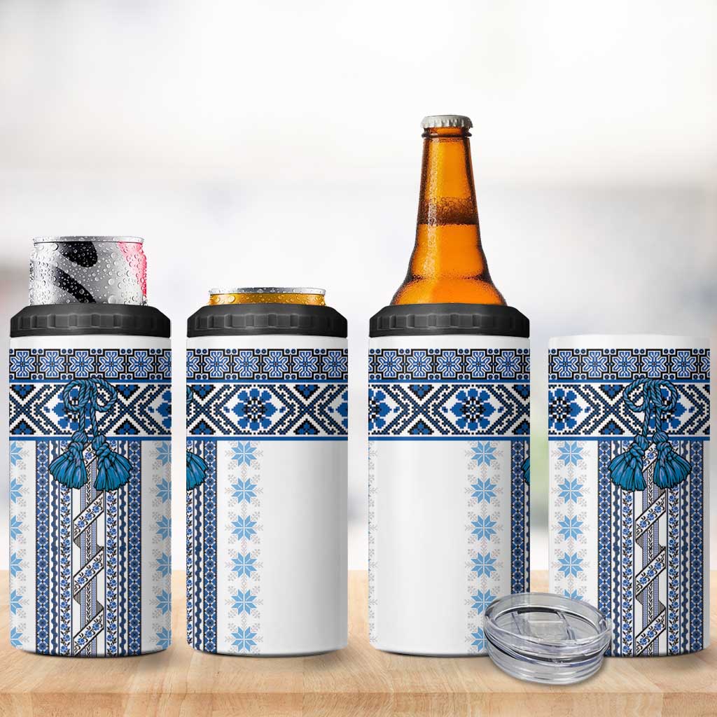 Ukraine 4 in 1 Can Cooler Tumbler Traditional Braided Rope Belt Blue Folk Pattern