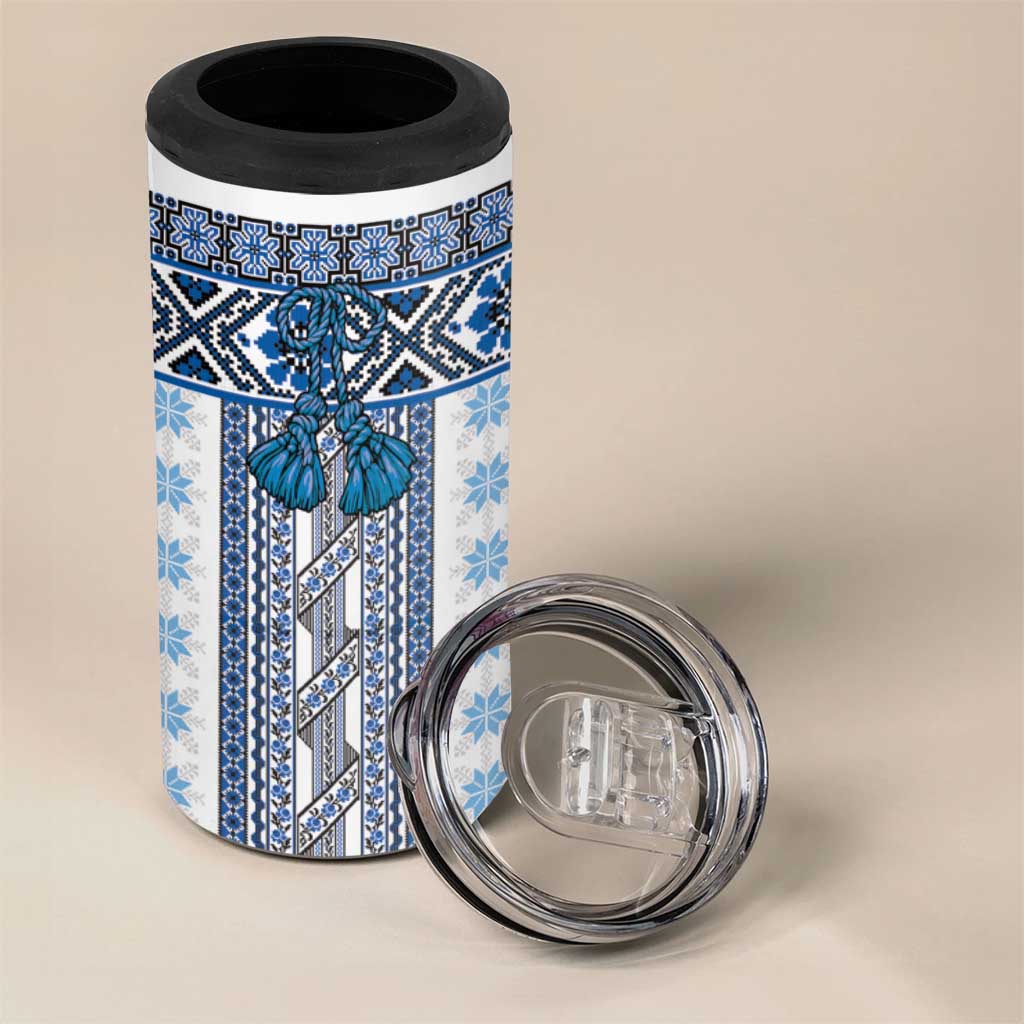 Ukraine 4 in 1 Can Cooler Tumbler Traditional Braided Rope Belt Blue Folk Pattern