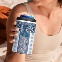 Ukraine 4 in 1 Can Cooler Tumbler Traditional Braided Rope Belt Blue Folk Pattern
