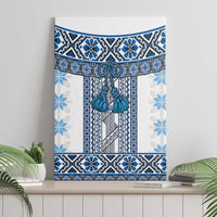 Ukraine Canvas Wall Art Traditional Braided Rope Belt Blue Folk Pattern