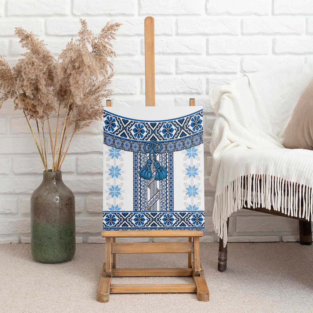 Ukraine Canvas Wall Art Traditional Braided Rope Belt Blue Folk Pattern