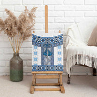 Ukraine Canvas Wall Art Traditional Braided Rope Belt Blue Folk Pattern