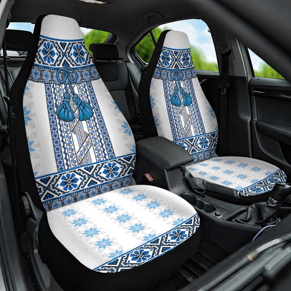 Ukraine Car Seat Cover Traditional Braided Rope Belt Blue Folk Pattern